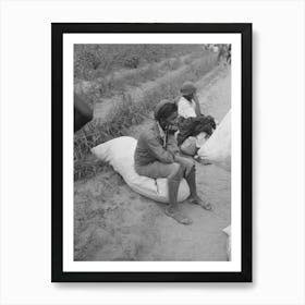 Cotton Pickers Resting On Bag, Lake Dick Project, Arkansas By Russell Lee Art Print