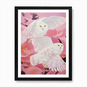 Pink Ethereal Bird Painting Snowy Owl 1 Art Print