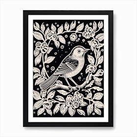 B&W Bird Linocut Eastern Bluebird 1 Art Print