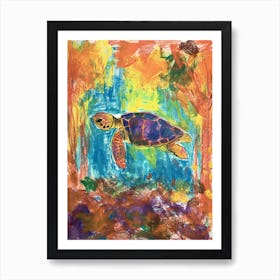 Sea Turtle Underwater Pencil Scribble 1 Art Print