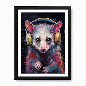  A Possum Wearing Headphones Vibrant Paint Splash 4 Art Print