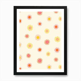 Colorful Abstract Sun Burst Polka Dots on Eggshell White Art Print