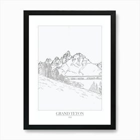 Grand Teton Usa Line Drawing 5 Poster Art Print