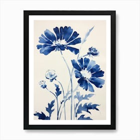 Blue Botanical Oxeye Daisy Art Print