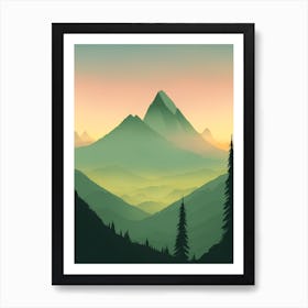 Misty Mountains Vertical Composition In Green Tone 91 Art Print