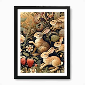 Rabbits In The Garden inspired by William Morris AI Art Print