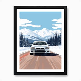 A Mitsubishi Lancer Evolution Car In Icefields Parkway Flat Illustration 1 Art Print