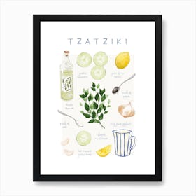 Colourful Tzatziki Kitchen Recipe Art Print