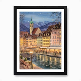 Vintage Winter Illustration Lucerne Switzerland 5 Art Print