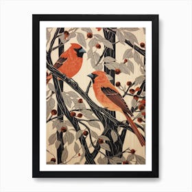 Art Nouveau Birds Poster Northern Cardinal 2 Art Print