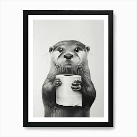 Toilet Paper Otter Cute Bathroom Art Print