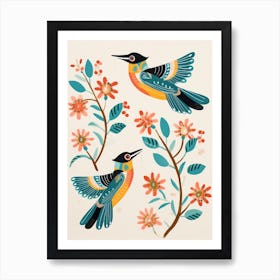 Folk Style Bird Painting Kingfisher 3 Art Print