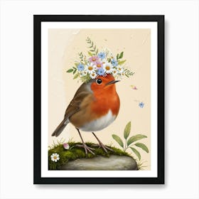 Robin With Flowers 4 Art Print