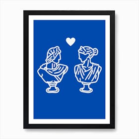 Couple Of Busts Love Blue Art Print