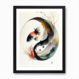 Fish 1 Yin And Yang Japanese Ink Art Print