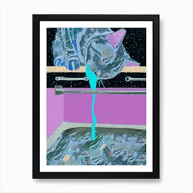 Space Cat Drinking Glitter Water Art Print