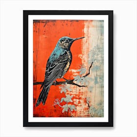 Hummingbird, Woodblock Animal  Drawing 1 Art Print