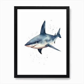 Cartoon Watercolour Silky Shark Kids Nursery 2 Art Print