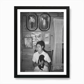 Daughter Of Mexican Farm Family At Home, Portraits Of Family Are Above Her, Near Santa Maria, Texas By Russell Lee Art Print