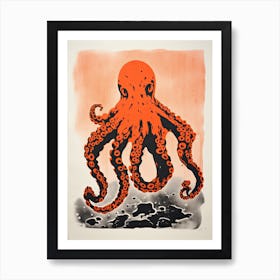 Octopus, Woodblock Animal  Drawing 2 Art Print