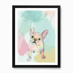 French Bulldog Pastel Line Watercolour Illustration  1 Art Print