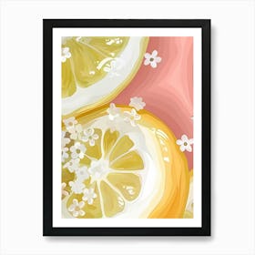 Lemon Slices With Flowers Art Print