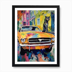Ford Mustang Vintage Car With A Dog, Matisse Style Painting 0 Art Print