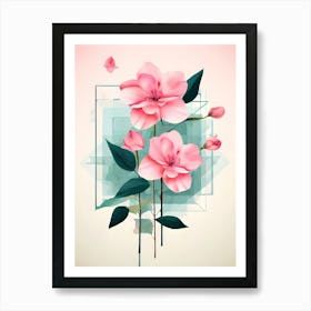 Pink Flowers With Leaves Art Print