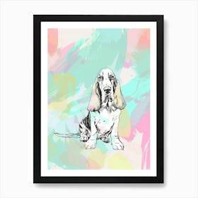 Basset Hound Dog Pastel Line Painting 3 Art Print