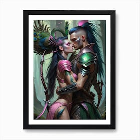 Warrior Couple embrace Art Print