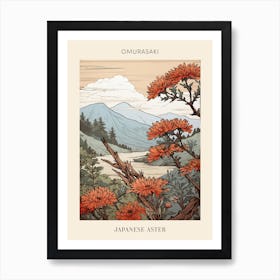 Omurasaki Japanese Aster 2 Japanese Botanical Illustration Poster Art Print