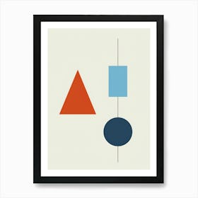 Set of three geometric blue circle rectangle and red triangle mid-century modern Art Print