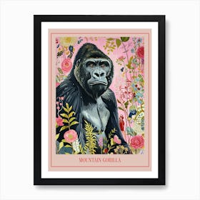 Floral Animal Painting Mountain Gorilla 3 Poster Art Print