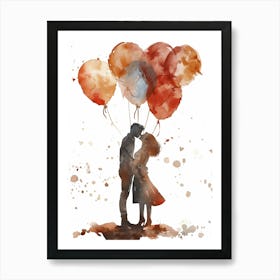 Couple Kissing With Balloons Art Print