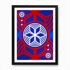Geometric Abstract Glyph in White on Red and Blue Array n.0014 Art Print