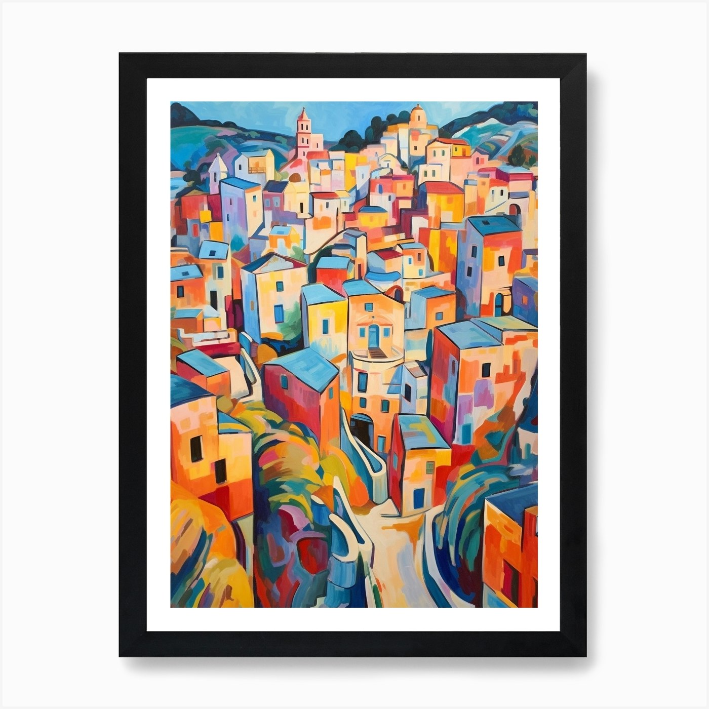 Matera Italy 1 Fauvist Painting Art Framed Wall Art Poster Canvas Print Picture - Picture 2 of 4