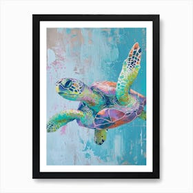 Green Pink Brushstroke Sea Turtle Art Print