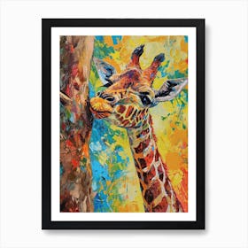 Giraffe Against The Tree 3 Art Print