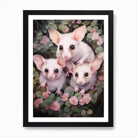 Adorable Chubby Mother Possum With Babies 3 Art Print