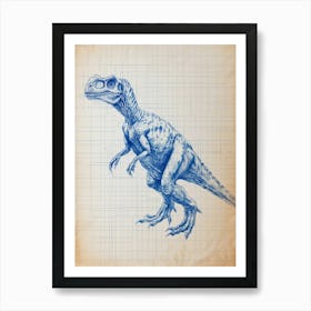 Iguanodon Dinosaur Blue Print Sketch 2 Art Print