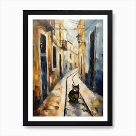 Painting Of Lisbon Portugal With A Cat In The Style Of Impressionism 2 Art Print