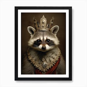 Vintage Portrait Of A Guadeloupe Raccoon Wearing A Crown 2 Art Print