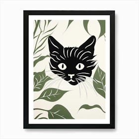 Monstera Cat Line Drawing 2 Art Print