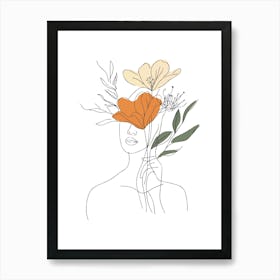 Woman Portrait Monoline Minimalist Hand Drawing Boho Illustration (20) Art Print