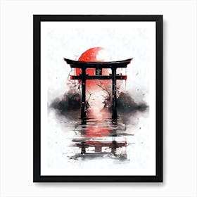 Aesthetic Japanese Shinto Shrine Torii Gate Ink 2 Art Print