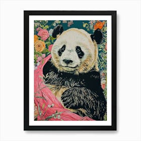 Floral Animal Painting Giant Panda 4 Art Print