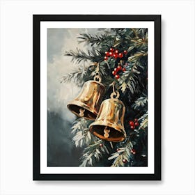 Golden Christmas Bells Art Print