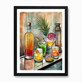 Watercolor Cocktail Bar Illustration Póster