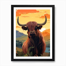 Hairy Cow In The Highlands Sunset Art Print