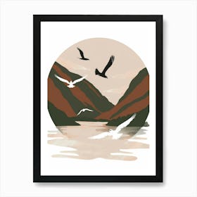 Seagulls Flying Over Water Art Print